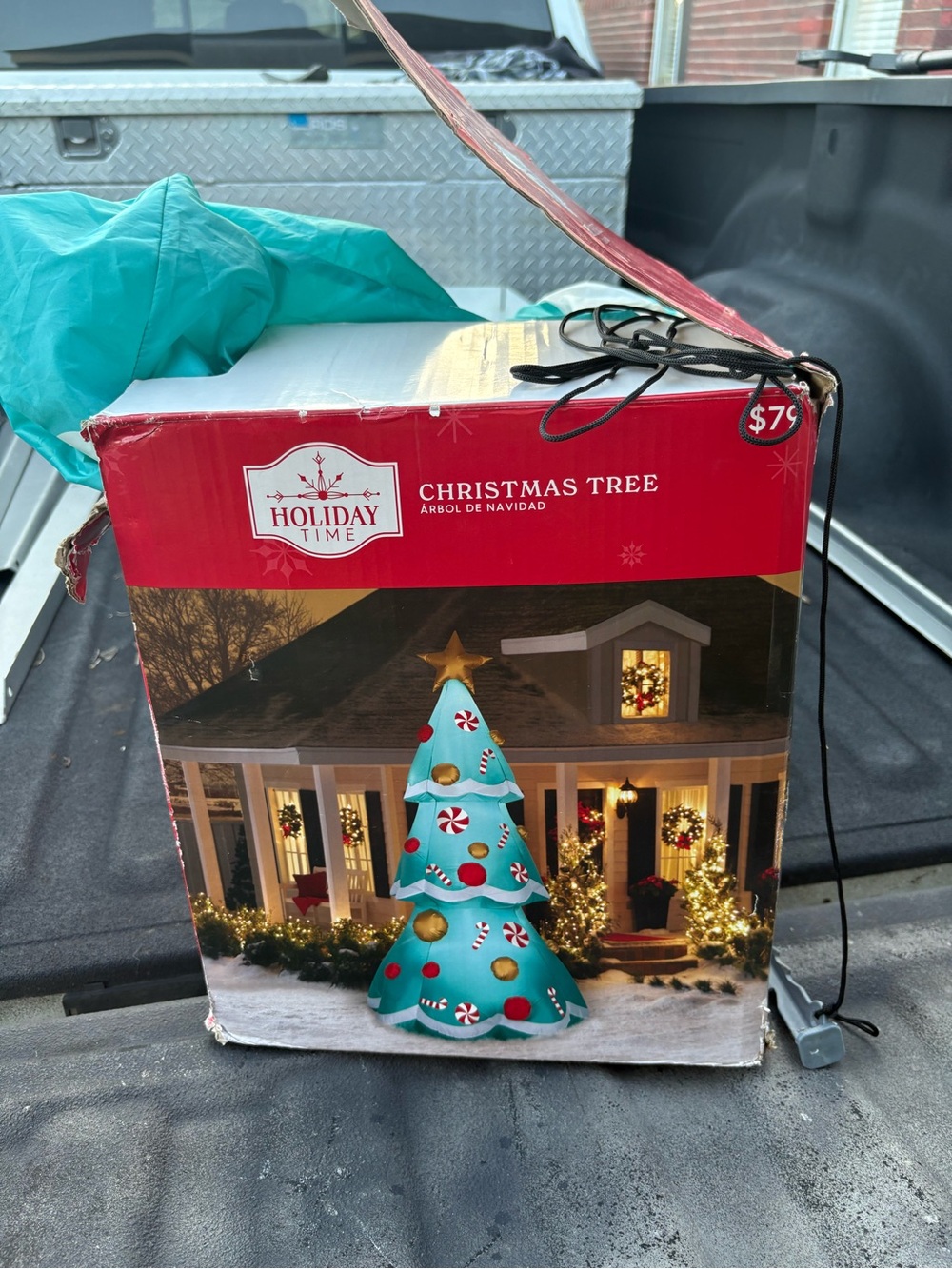 Holiday Time Teal Inflatable Christmas Tree with Candy Accents